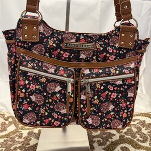 Lily Bloom Black and Brown Floral Hedgehog accents Baby Bag